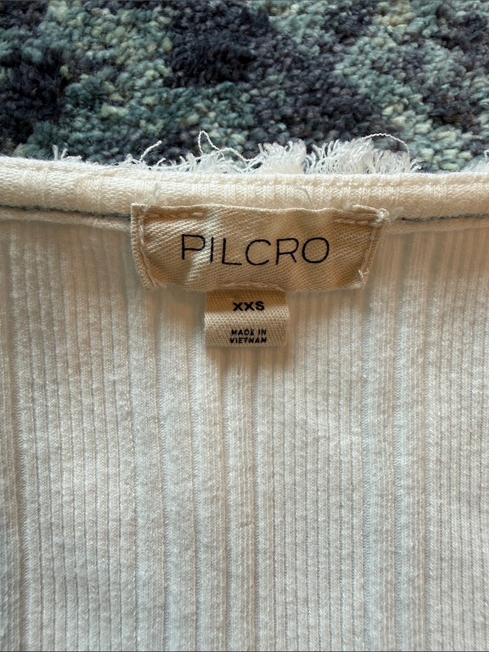 Pilcro White Ribbed Tank with Ruffle V-Neck - Picture 2 of 3